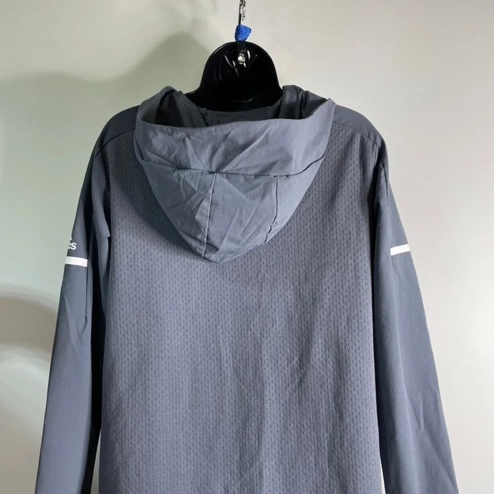 Adidas Womens Sz Medium Gray Mesh Body Full Zip Hooded Squad‎ Jacket Performance
